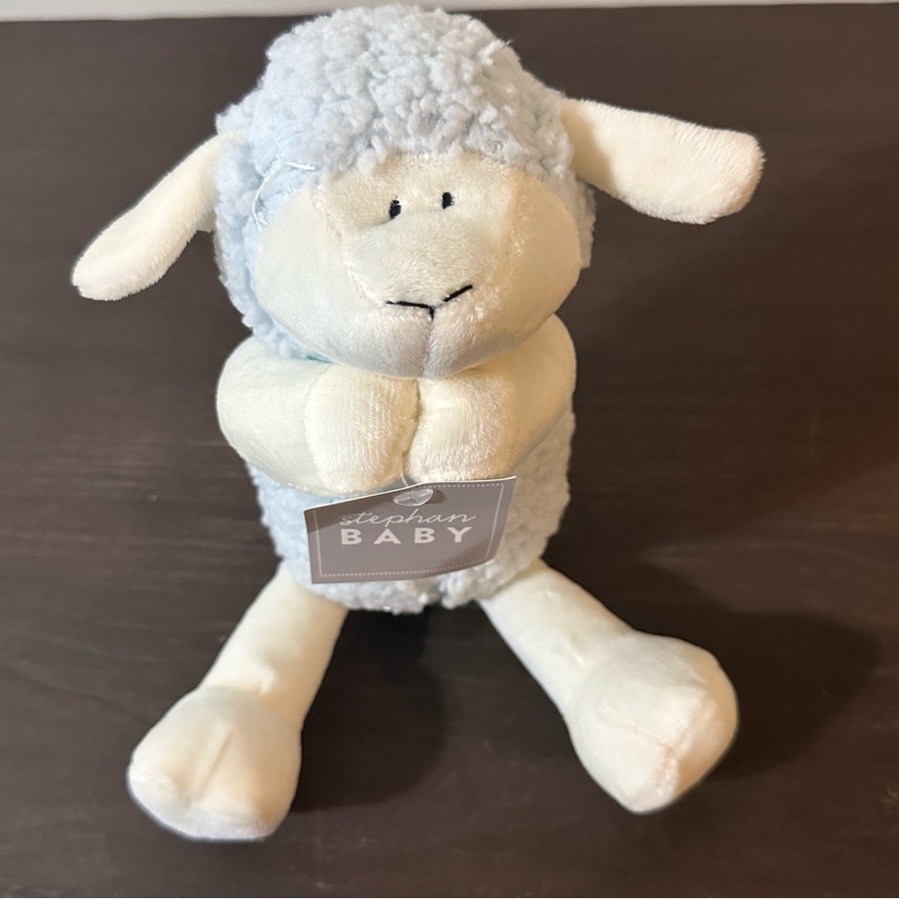 Stephan Baby Praying Lamb Plush Jesus Loves Me 10” Baby Gift NWT Blue